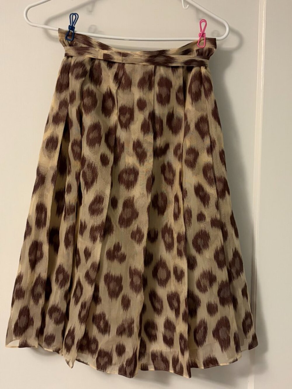 Lafayette 148 leopard animal print pleated belted midi skirt linen silk luxury